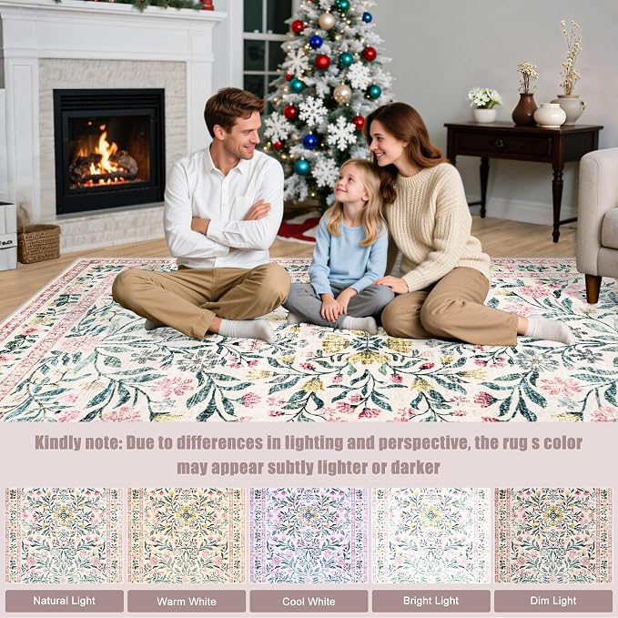 PLHXFR 2x5 Washable Runner Rug：Floral Indoor Kitchen Carpet Pink Green | - Image 9