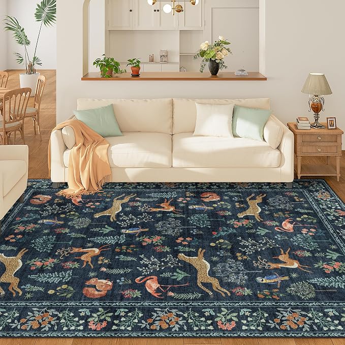 DUKINO 9x12 Area Rug for Living Room Washable Animal Rug Non Slip Navy Blue | - Image 3