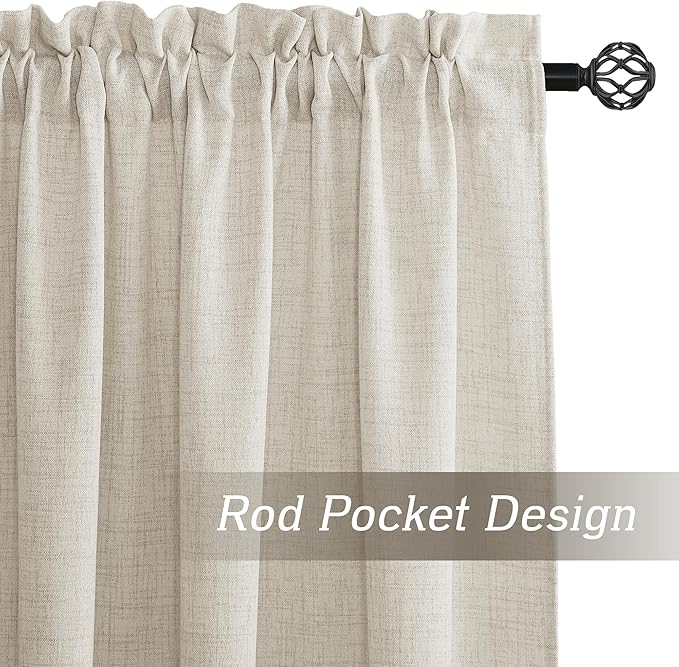 RYB HOME Living Room and Dining Room Curtains and Drapes Linen Sheer, Light Filtering Curtains 90 inches Long, Weave Textured/Rod Pocket, Cream Colored, W 52 x L 90 inches, 2 Panels Set