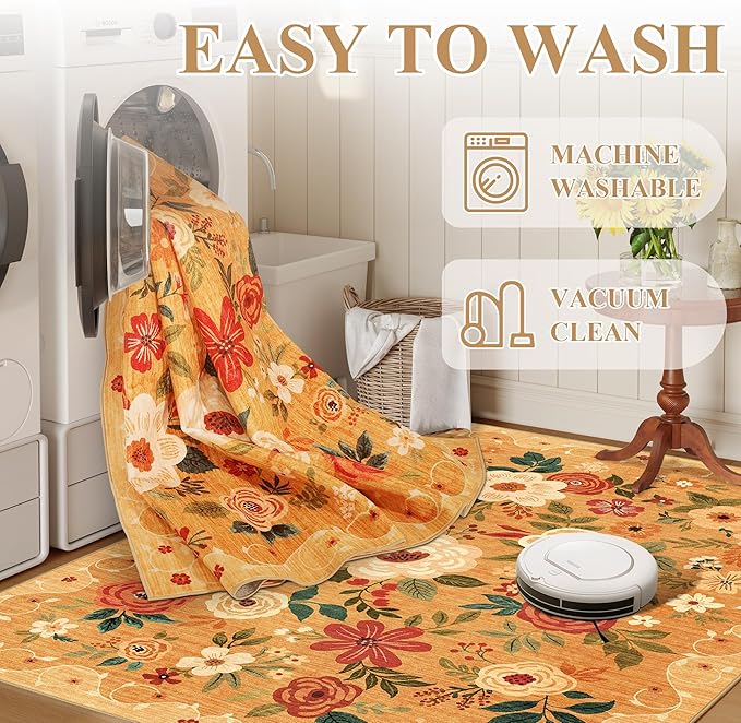 DUKINO 2x6 Runner Rug for Hallway, Washable Kitchen Rugs Non Slip, Floral - Image 8