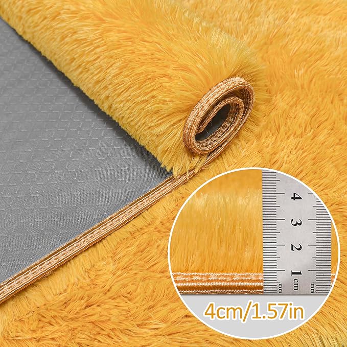 2x10 Bedside Area Rugs for Bedroom Soft Fluffy Shag Beige Yellow Rug for - Image 5