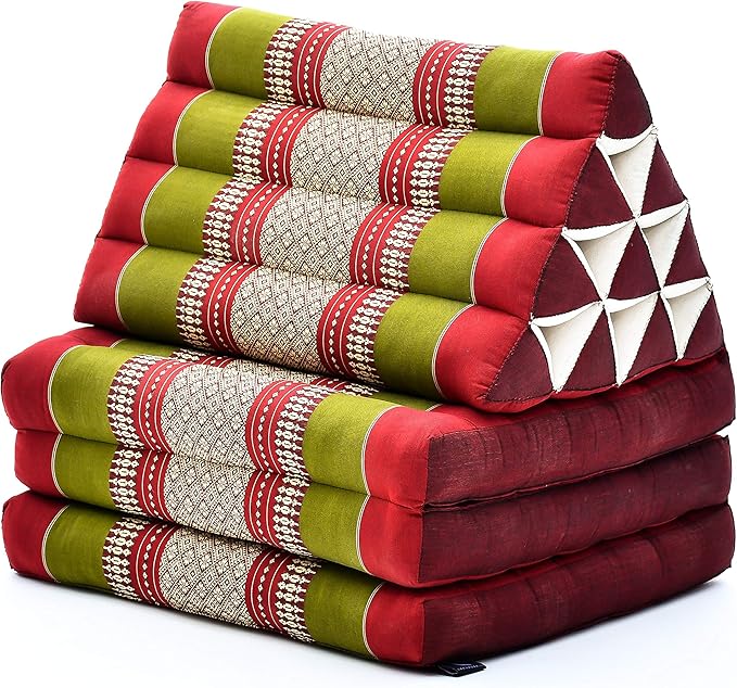 Leewadee - Comfortable Japanese Floor Mattress Used As Thai Floor Bed with Triangle Cushion, Futon Mattress Or Thai Massage Mat, 67 x 21 inches, Green Red