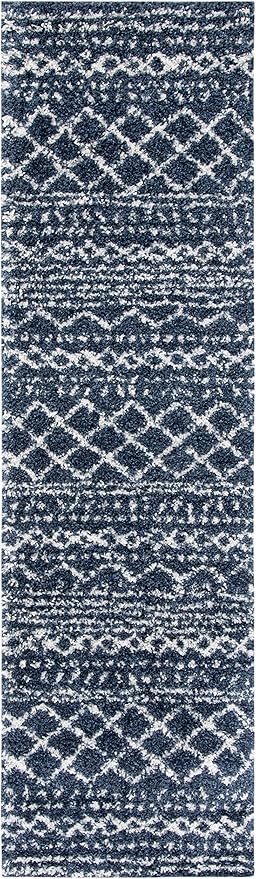 SAFAVIEH Arizona Shag Collection Runner Rug - 2'3" x 6' Runner, Slate Blue & Ivory, Moroccan Design, Non-Shedding, 1.6-inch Thick, Ideal for High Traffic Areas in Living Room, Bedroom (ASG741L-26)