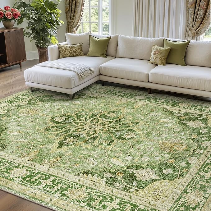 RELEANY Washable Area Rug, Water Repellent, Pet Friendly, Vintage Floral Boho by RELEANY