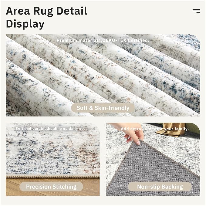 Soalmost 6x9 Area Rug for Living Room Washable Rugs Non-Slip Blue/Ivory | - Image 6