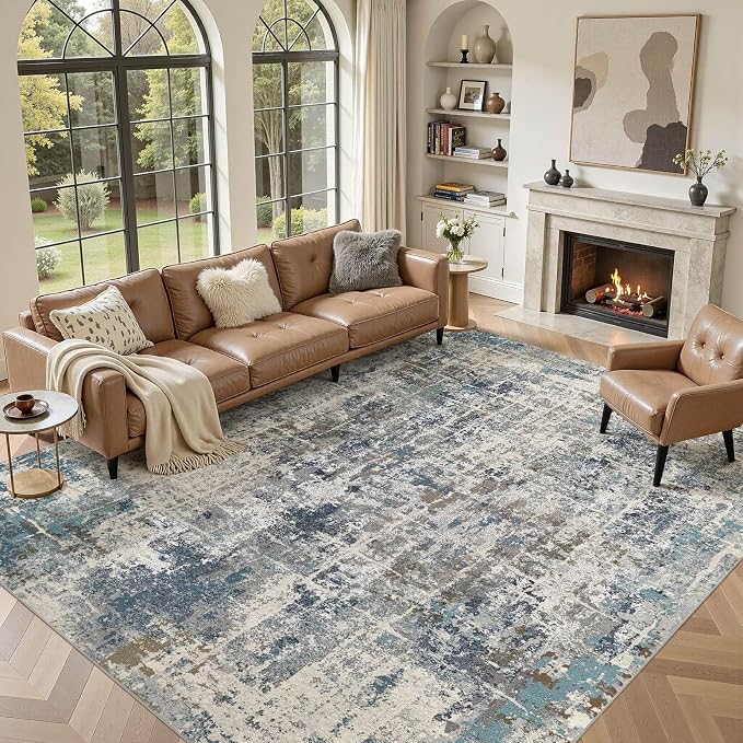 DMOYEST Area Rug Living Room Rugs 9x12 Washable Abstract Carpet | Neutral - Image 8