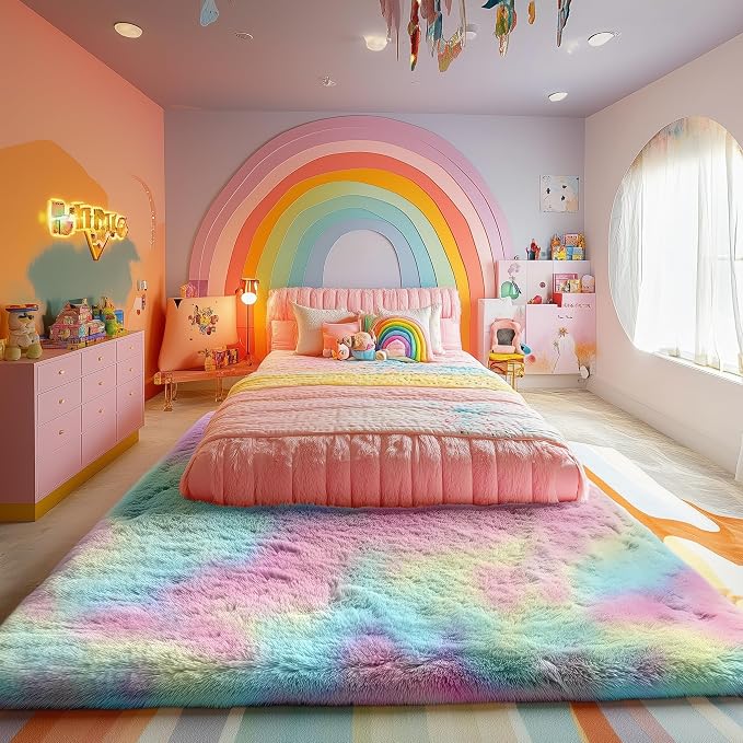 8x10 Rainbow Large Area Rug, Plush Rugs - Image 8