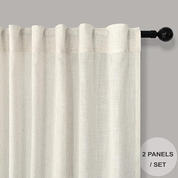 Natural Linen Curtains for Small Windows 38 Inch Wide 2 Panels Set Back Tab - Image 8