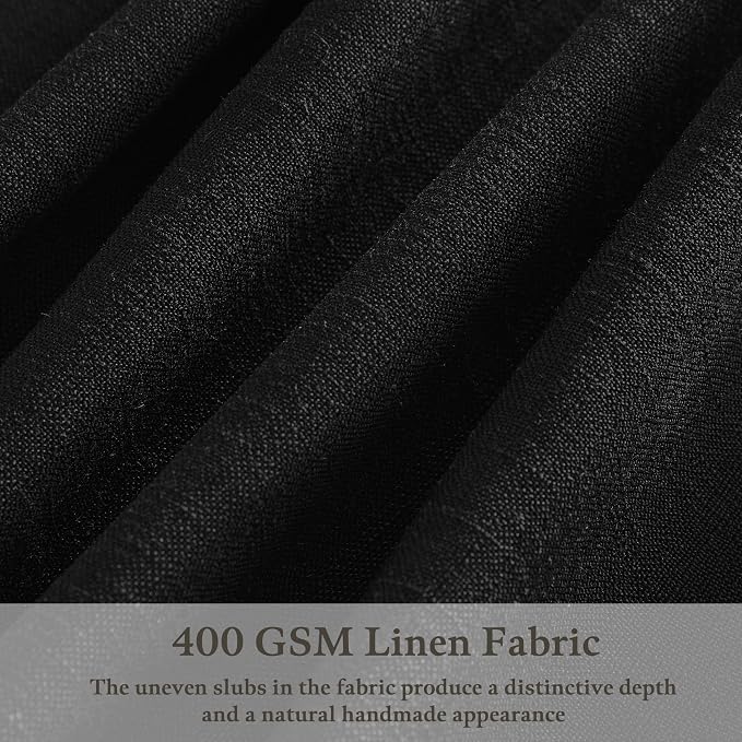 Black Linen Pleated Memory Shaped Semi Sheer Privacy Curtains 102 Inch Long | - Image 3
