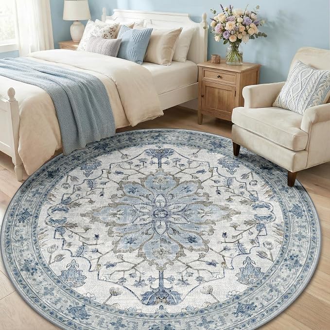 RELEANY Washable Area Rug, Round 6ft, Water Repellent, Pet Friendly, Vintage - Image 3