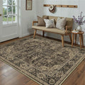 5x7 Brown Retro Floral Washable Area Rug by HUGEAR