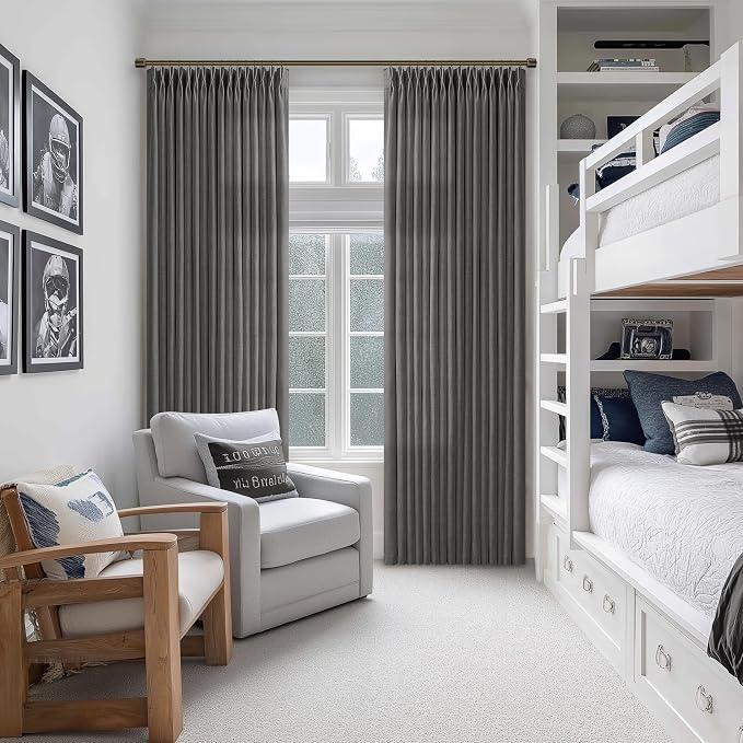 Dark Grey Pinch Pleat Linen Light Filtering Privacy Curtains 108 Inch Long | - Image 7