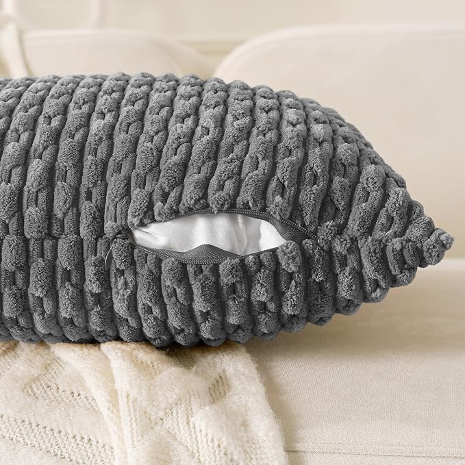 Set of 4 Dark Grey Decorative Throw Pillow Covers 12x20 Inch Corduroy Pillow - Image 3