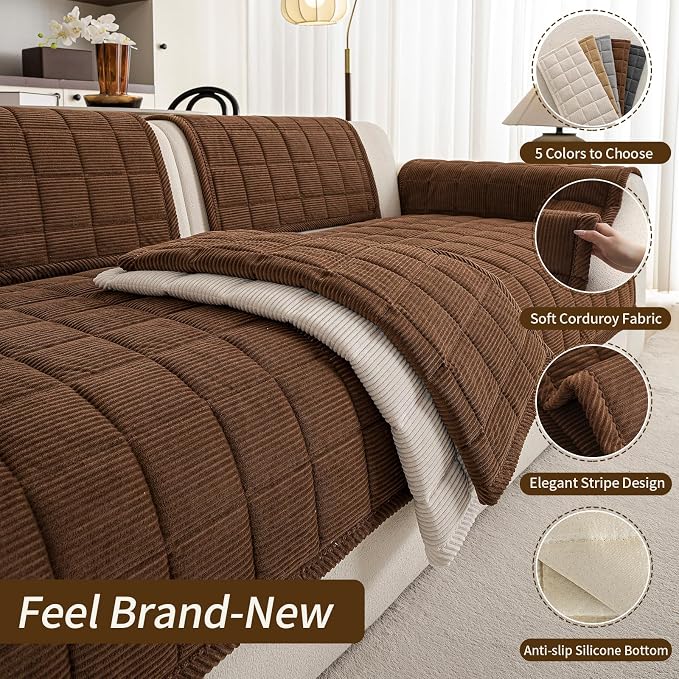 Velvet Couch Covers for Sectional Sofa Washable, Non-Slip L Shaped Sectional - Image 5