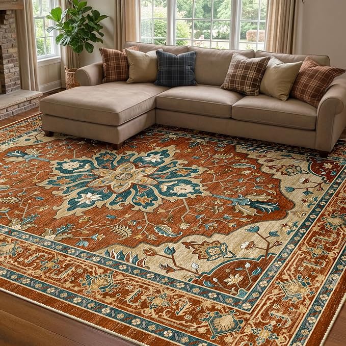 RELEANY Washable Area Rug, Water Repellent, Pet Friendly, Vintage Floral Boho by RELEANY
