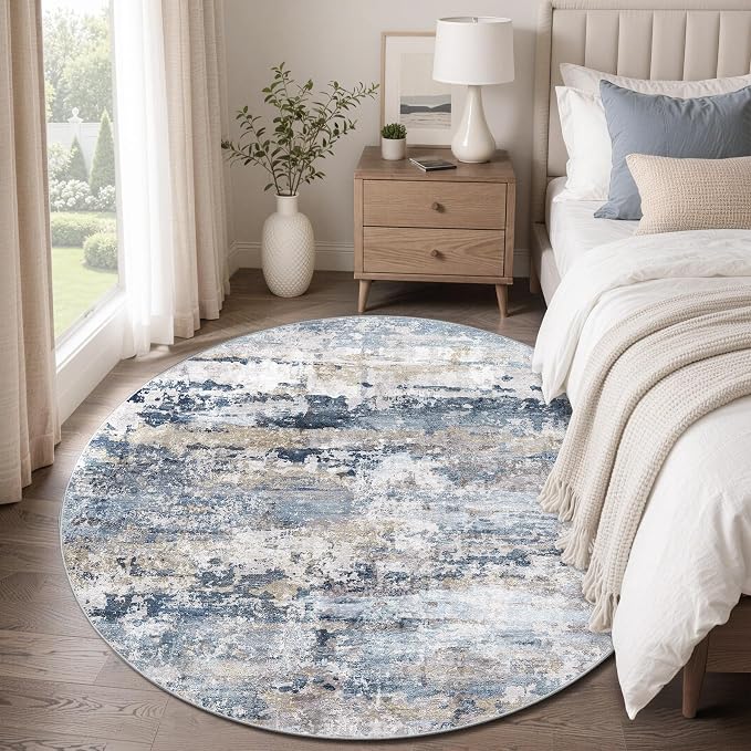 pmtsns Round Rug 4ft for Bedroom: Washable Circle Rug Modern Abstract Neutral - Image 2