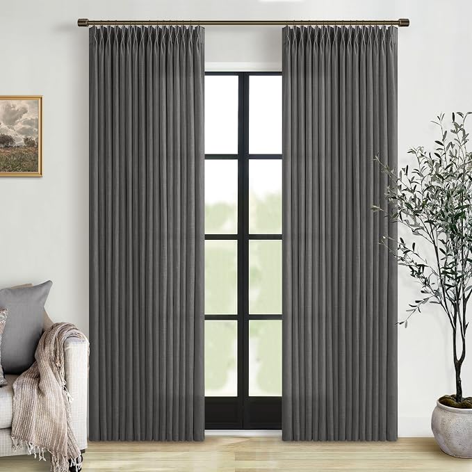 90 Inch Charcoal Gray Pleated Linen Light Filtering Memory Trained Curtains | by Twodrapes