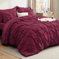 Bedsure Twin Comforter Set Burgundy - Bed in a Bag Twin Size Bedding 5 Pieces, GentleSoft™ Pintuck Bed Set Gift for Family, Pinch Pleat Burgundy Comforter with Sheets, Pillowcase & Sham