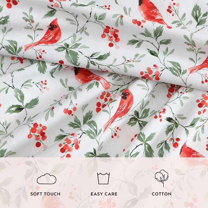 Laura Ashley - Flannel Sheets Twin Size, Anti-Pilling & Wrinkle Resistant Cotton, Touchably Soft for All-Season Comfort - Bed Sheets with Matching Pillowcase & Fitted Sheet (Jolly Cardinals Green)