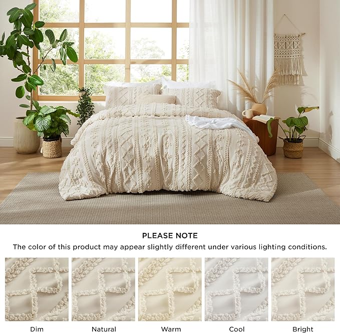 Bedsure Tufted Boho Comforter Set Oversized King - Beige Boho Bed Set, GentleSoft™ 3 Pieces Farmhouse Shabby Chic Embroidery Bedding, Gifts for Woman, Soft Jacquard Comforter for All Seasons