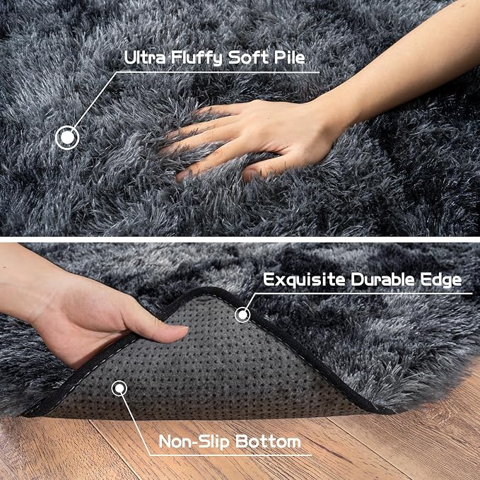 Pionblank 8x10 Rug for Living Room, Fluffy Plush Large Area Rug, Dark Grey | - Image 6