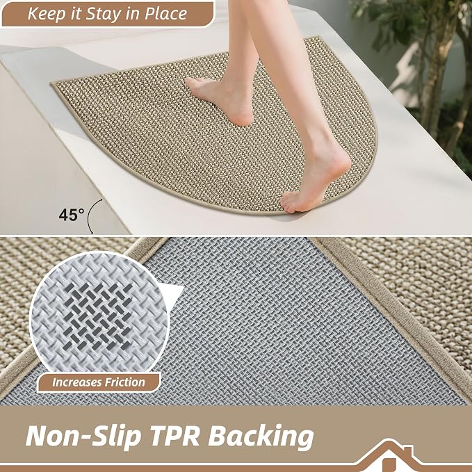 BEQHAUSE Dirt Trapper Door Mat 26" x 40" Half Circle Non Slip, Light Beige | - Image 4