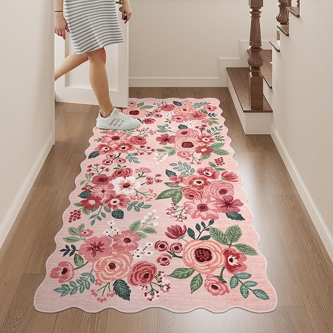 DUKINO 2x4 Rug for Entryway, Floral Washable Kitchen Rugs Non Slip, Low Pile - Image 4