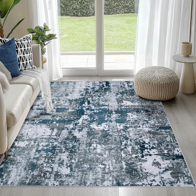 4x6 Area Rugs for Living Room Washable Bedroom Dining Room Navy Grey | Modern by Aelenmu