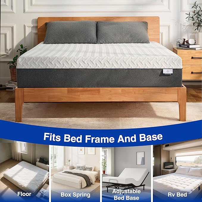 12 Inch Green Tea Memory Foam Mattress, Twin Memory Foam Mattress in a Box, Gel Infused Foam for Pressure Relief and Cool Sleep, CertiPUR-US Certified, Medium Firm