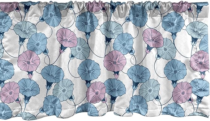 Ambesonne Flower Window Valance Pack of 2, Delicate Pastel Spring Trill Bindweeds, Rod Pocket Curtain Valances for Kitchen Bedroom, 42" X 12", Blue Grey Mauve