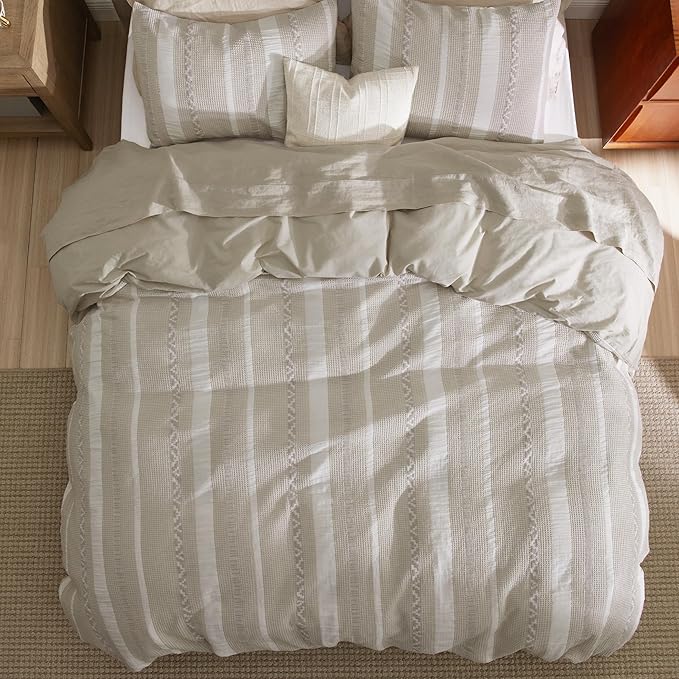 Bedsure Waffle Weave Duvet Cover Queen - 100% Cotton Boho Duvet Cover with 2 Pillowcases - Linen Color Textured Comforter Cover with Zipper Closure (Queen, 90"x90")