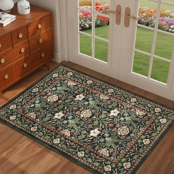 GarveeHome Small Forest Green Entryway Rug, 2x3 Washable Front Door Rug Indoor - Image 2
