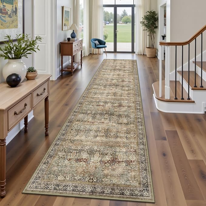 2x10 Hallway Runner Rug, Washable Vintage Retro Long Runner Rugs - Image 3