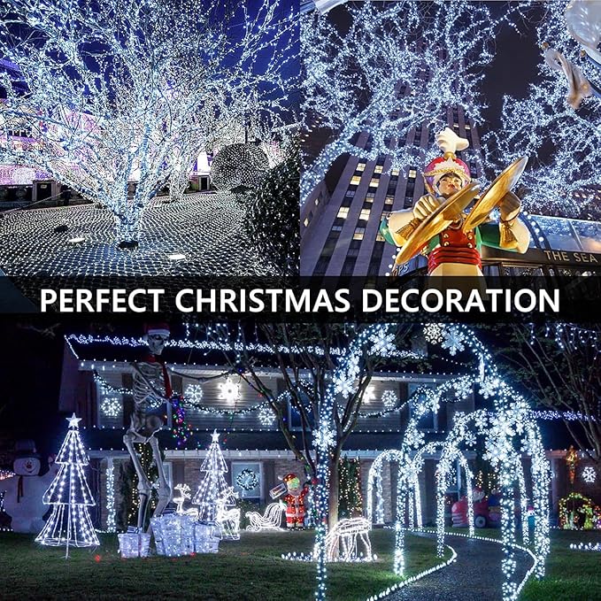 Connectable 100LED 42Ft 13Modes Christmas String Lights Indoor Outdoor | Extendable Green Wire Cool White Christmas Tree Lights with Timer | Twinkle Fairy Light Plug in for Xmas Tree(Cool White)