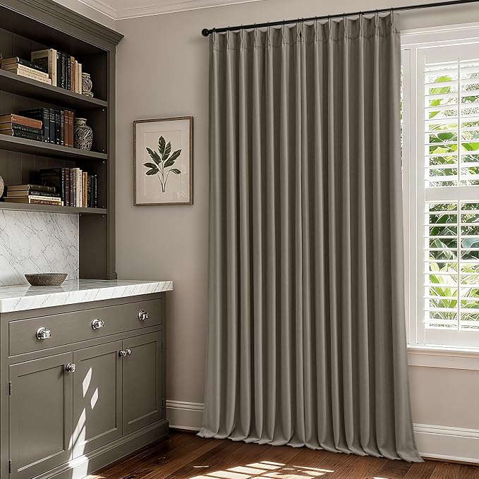 Dark Flax 100 Inch Blackout Pinch Pleated Curtains 2 Panel Set, Taupe | Thick - Image 9