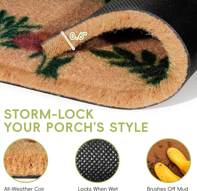 Front Door Mat Set, 2-Piece Spring Floral Hello Welcome Doormat | Layered porch - Image 4