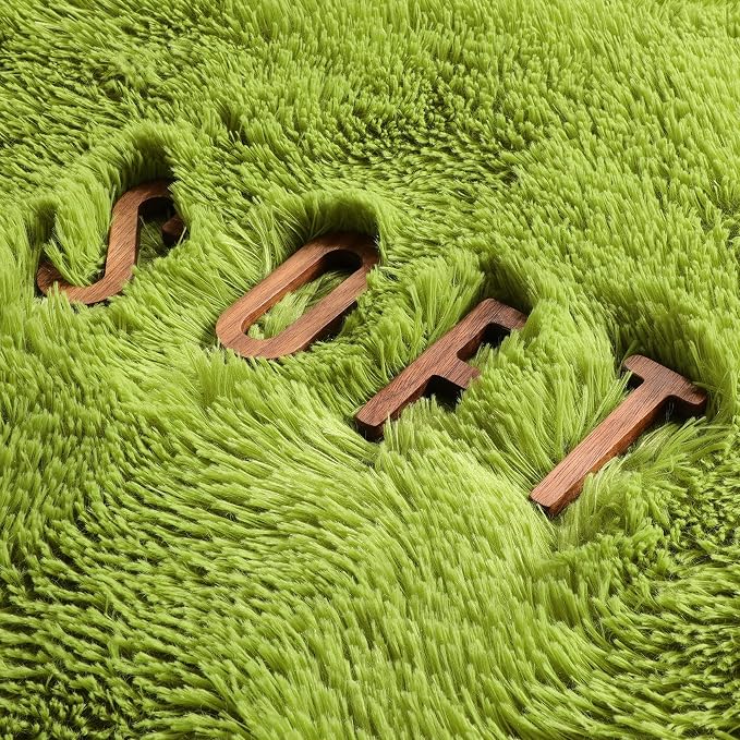 Amdrebio Grass Green Furry Area Rug 5x8 - Image 7