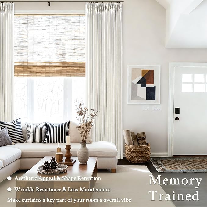 Extra Long Pleated Semi Sheer Flax Linen Curtains Cream Ivory 132 Inch Long | - Image 2