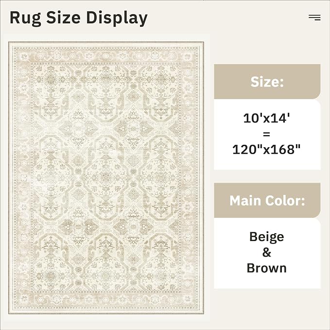 Soalmost 10x14 Area Rugs for Living Room Washable Rug Non-Slip Beige/Brown | - Image 5