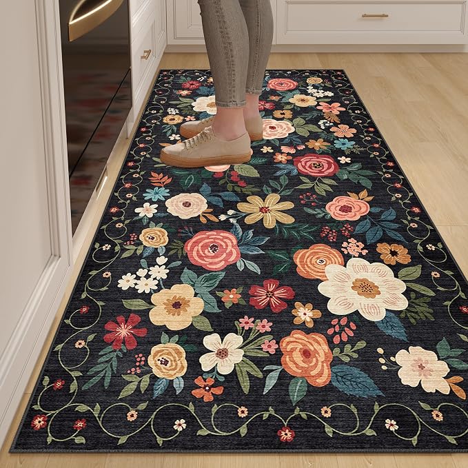 DUKINO 3x6 Runner Rug, Non Slip Floral Washable Rug by DUKINO