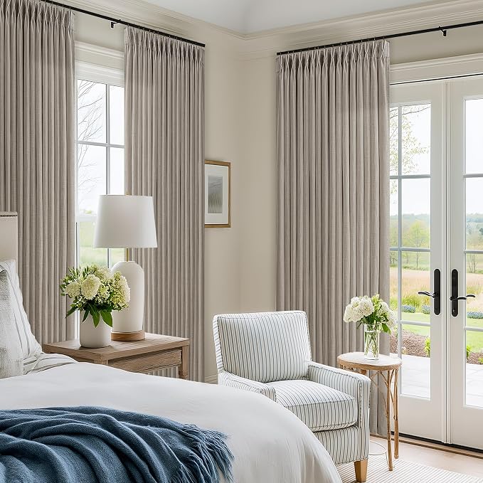 Linen Taupe Pinch Pleat Memory Shaped Light Filtering Curtains 96 Inch Long | - Image 7