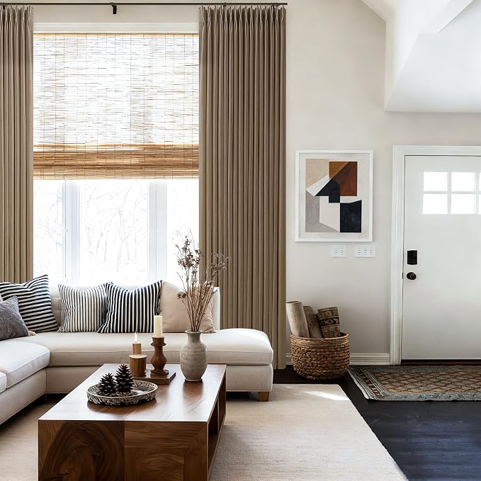 Dark Brown Pinch Pleat Semi Sheer Memory Shaped Flax Linen Curtains 50Wx92L | - Image 7