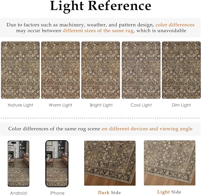 10x14 Brown Vintage Floral Washable Area Rug - Image 9