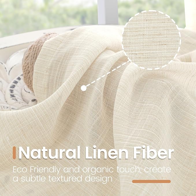 BGment Beige Linen Curtains 40 Inch Length - Image 3