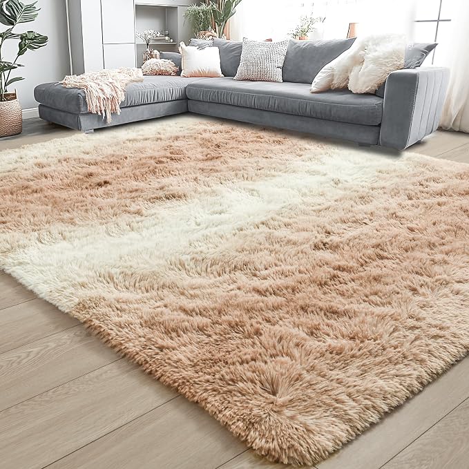 8x10 Extra Large Beige and White Fluffy Area Rug Non-Slip - Image 8
