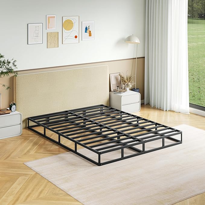 Full Size Box Spring, 7 Inch Low Profile Metal Frame Mattress Foundation, 3000 lbs Heavy Duty Boxspring with Fabric Cover, Easy Assembly, Noise Free, Non-Slip