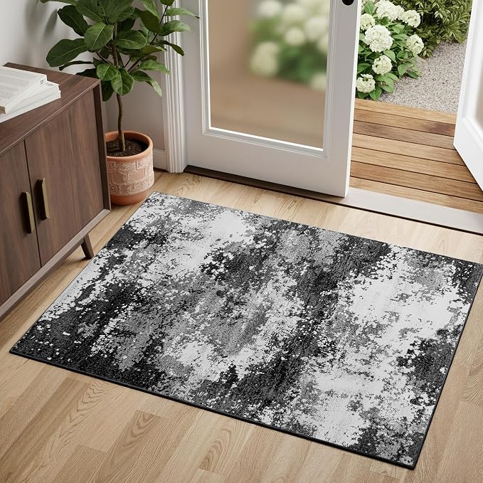 Black Entryway Rug 2x3 Washable Door Mat Indoor Entrance 24x36 | Small Throw by Acapet