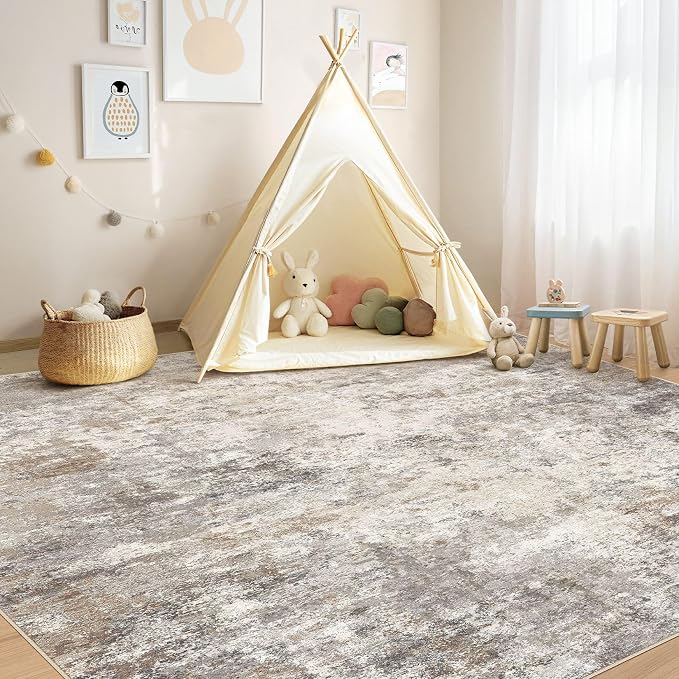 UERMEI Square Area Rugs : Washable 8x8 Neutral Modern Abstract Carpet - Image 5