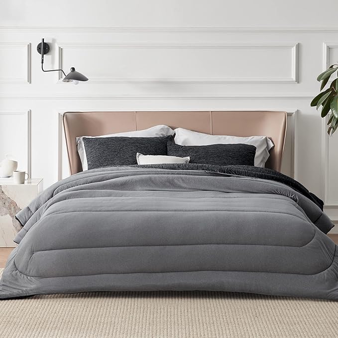 Bedsure King Comforter Set - Cooling and Warm Bed Set, Charcoal Black Reversible Bedding for All Season, 3 Pieces, 1 King Size Comforter (102"x90") and 2 Pillow Cases (20"x36")