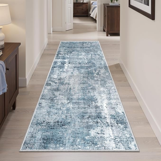 Soalmost Abstratc Runner Rug 2x5 Washable Kitchen Entry Runners Blue/Grey | - Image 3